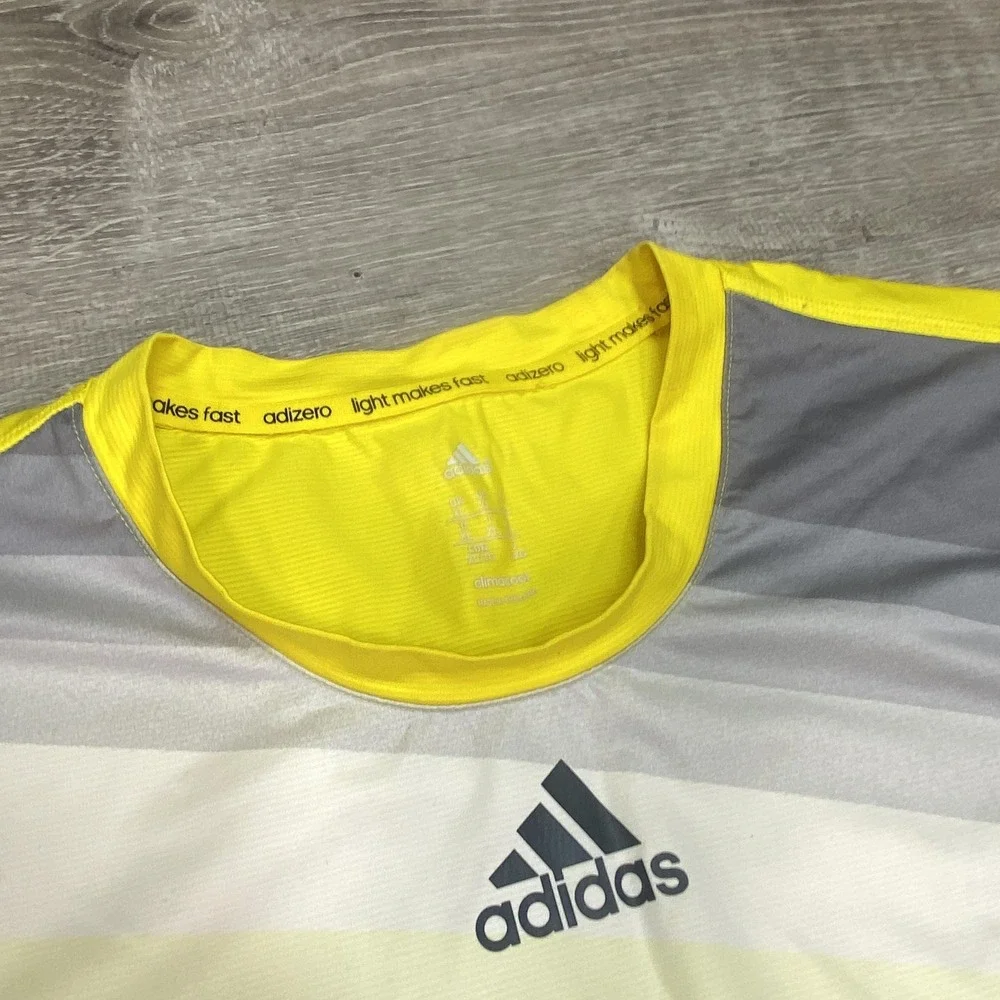Adidas Shirt Mens Large Yellow Adizero ClimaCool Formotion Short Sleeve‎ Running